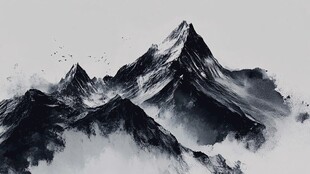 山水画中的高峰与飞鸟