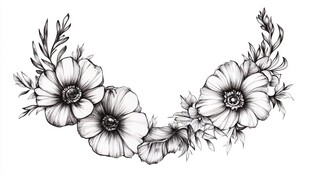 黑白花卉图案