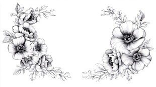 黑白花卉插画