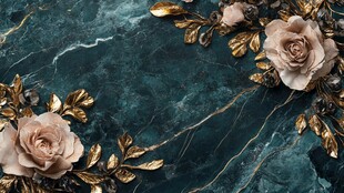 金色花卉与绿色大理石的奢华对比