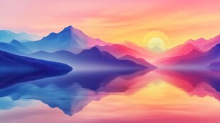 山水画中的日落