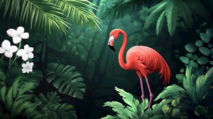 火烈鸟与热带雨林