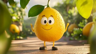 柠檬角色在阳光下的快乐之旅