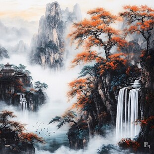 山水画中的秋日仙境