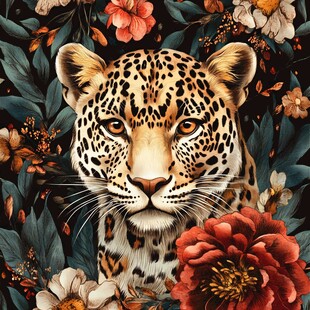 豹与花卉的共生