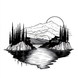 山水画中的岛屿与月亮