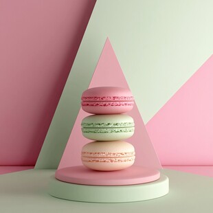 色彩斑斓的马卡龙与几何背景