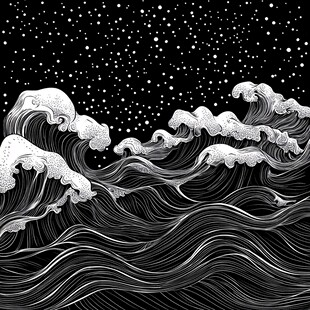 夜幕下的海浪与繁星