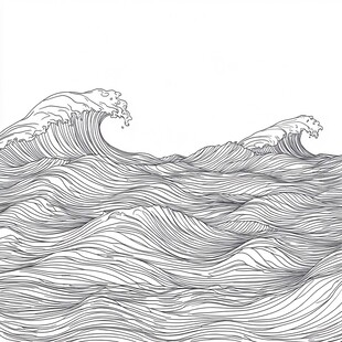 波涛汹涌的海洋线条艺术