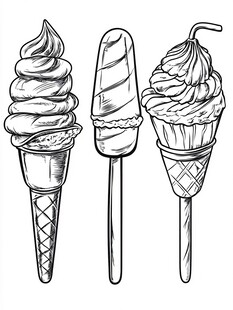 冰淇淋甜品的素描插画