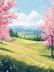 樱花盛开的山谷