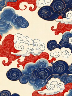 云彩红蓝交织的传统图案