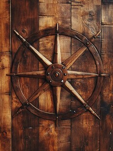 航海舵轮与木纹背景