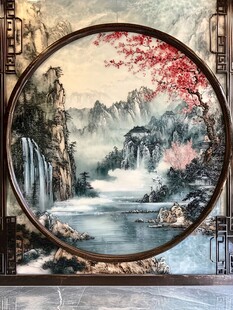中国风景画中的山水画圆形框架