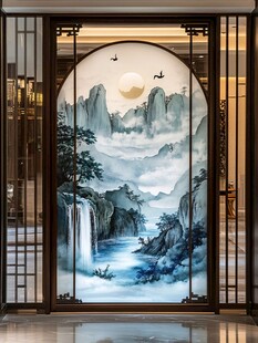 山水画艺术玻璃门