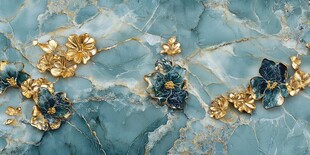 金色花卉在青绿色大理石上