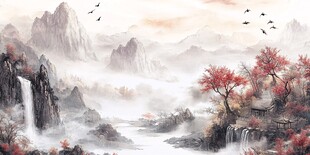 山水画中的秋日仙境