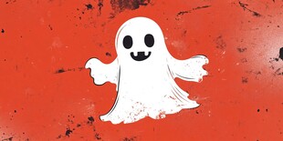 可爱的幽灵在红色背景中漂浮