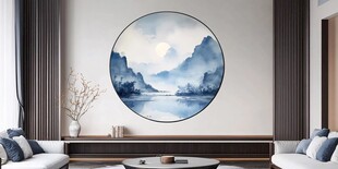 山水圆形画作