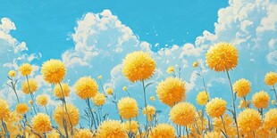 蓝天下的黄色花朵