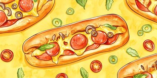长形披萨三明治的彩色图案