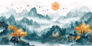 山水画中的秋日风景