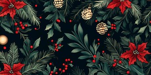 圣诞花卉与装饰品的图案