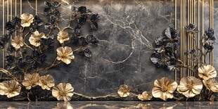 金色花卉与灰色大理石背景
