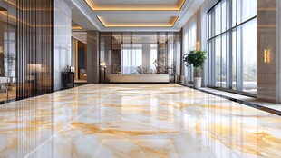 豪华大堂 marble 地板和大窗户