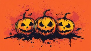 万圣节南瓜灯与蝙蝠剪影