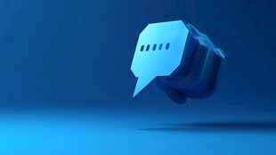 三维聊天符号在蓝色背景中浮动