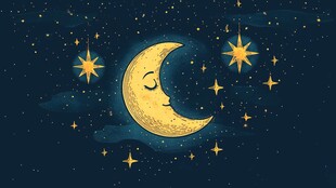 夜幕中的月亮和星星