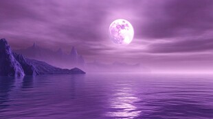 紫月下的宁静海湾