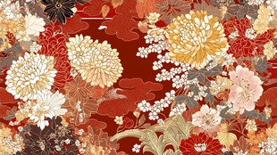 红色花卉图案