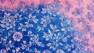 蓝粉渐变花卉图案布料