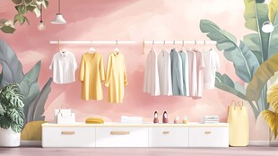 时尚衣橱 粉色植物墙