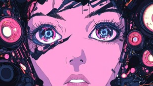 赛博朋克女孩的面孔