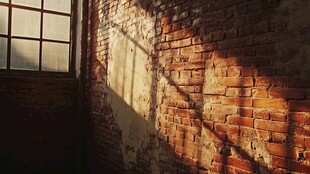 阳光下的老砖墙