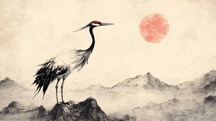 丹顶鹤与山水画