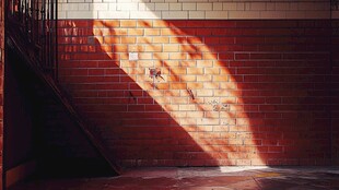 阳光下的红砖墙与楼梯