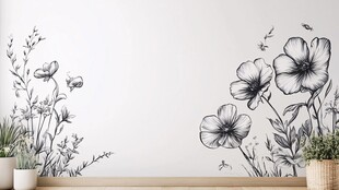 黑白花卉墙绘