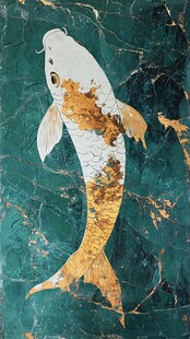 金鳞鲤鱼在青绿色大理石背景上