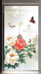 蝴蝶花卉图案的透明玻璃门