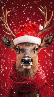 圣诞老人助手驯鹿 雪中红衣舞动