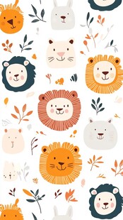 可爱动物与植物图案