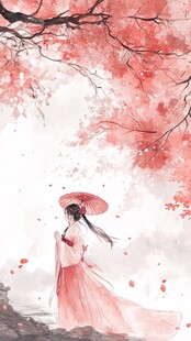 桃花映照下的古典美人
