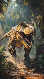 恐龙在丛林中奔跑