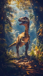 恐龙在茂密的森林中徘徊