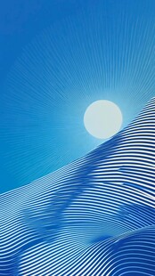 抽象的蓝色波浪与光芒四射的太阳