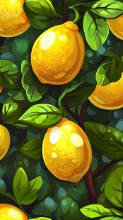 柠檬与绿叶的生动图案